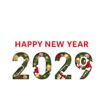 Colorful 2029 Happy New Year celebration card featuring a creative holiday alphabet vector design with decorative numbers and festive text symbols for a seasonal art concept