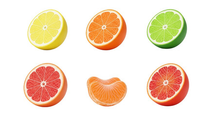 Obraz premium colorful sliced citrus fruits arranged on white background freshness for healthy eating themes