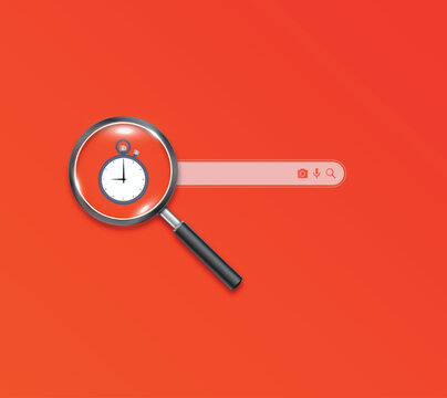 Search Time Management Concept with Stopwatch Magnifying Glass Vector