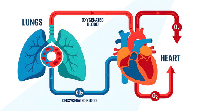 Healthy Blood Circulatory System Diagram with Heart and Lungs