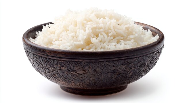 White Rice in Ornate Dark Bowl
