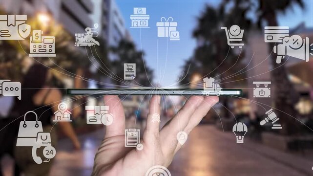 Omni channel technology of online retail business method. Multichannel marketing on social media network platform offer service of internet payment channel, online retail shopping and omni digital app