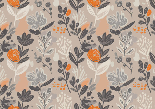 A delicate watercolor botanical pattern with soft colors and flowing details
