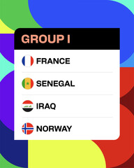 Football 2026 Qualification Group I Teams Displaying National Flags for Sports Tournament Match Announcement Graphic © lunarts_studio