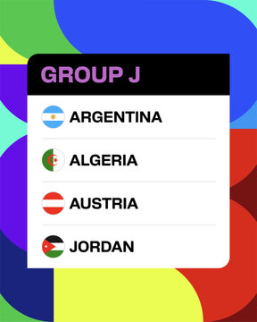 Group J football teams with country flags representing nations competing in the vibrant 2026 soccer tournament.