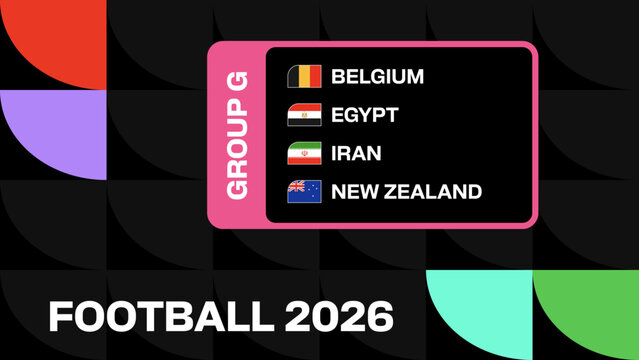 Group G Football 2026 Teams Announcement Displaying National Flags and Names for Sports Tournament Excitement.