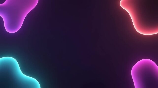 Abstract dark background featuring colorful neon glowing fluid organic shapes in pink cyan and purple for presentation and technology themes