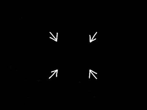 Chalk-style curved arrow pointing downwards and to the left on a black background