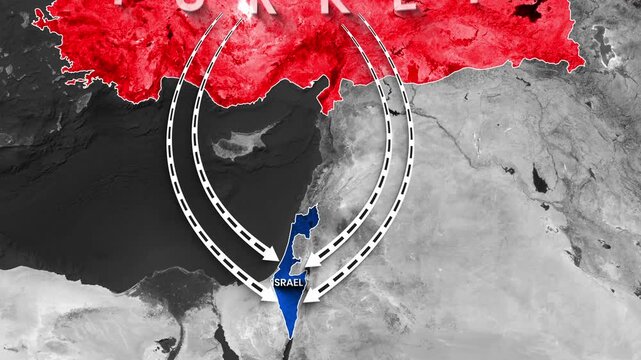 Animated map showing the geopolitical connection from Turkey to Israel