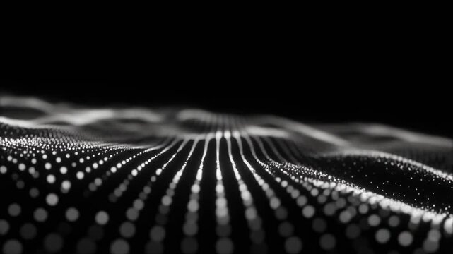 Abstract Digital Particle Wave Flowing on a Dark Background.