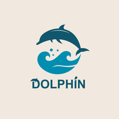 Naklejka premium emblem of dolphin and sea waves isolated on light background