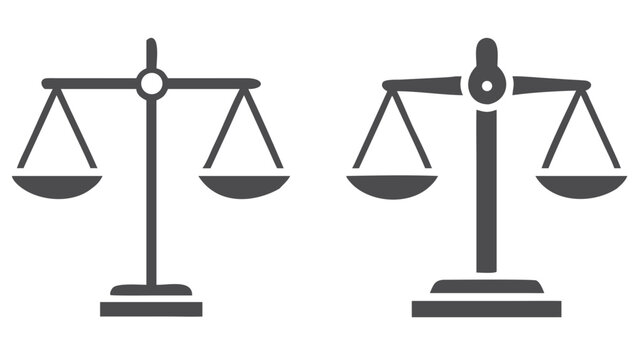 Two gray scales of justice depicted against a solid black background