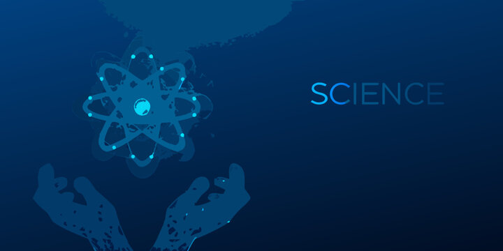 Hands holding an atomic structure with the word science displayed