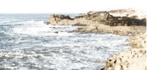 Obraz premium Ocean water halftone pattern, sea wave dot texture