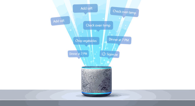 Smart speaker with voice assistant technology emitting blue rays