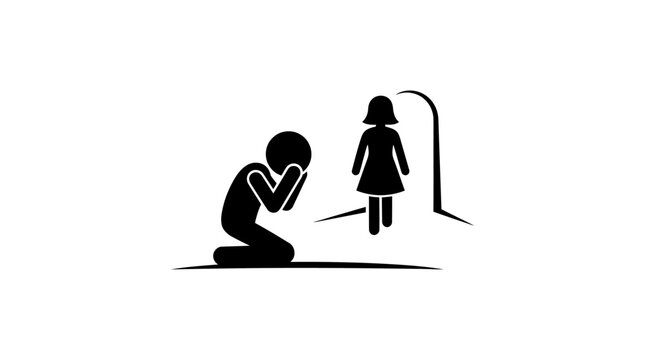 Grieving Figure Kneeling Before the Absent Woman