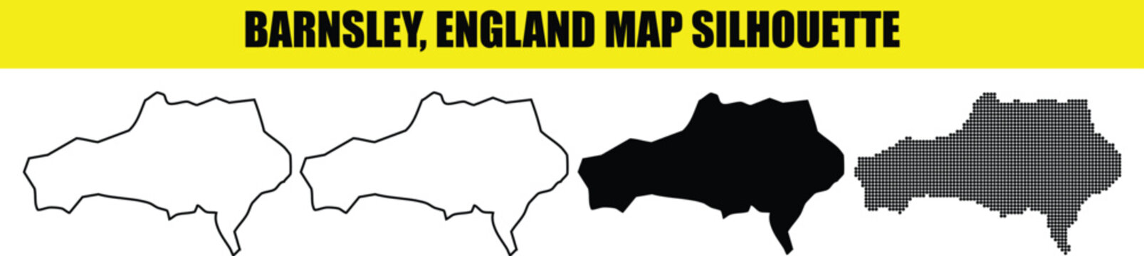 Barnsley england map silhouette collection featuring various artistic styles for travel and geographical purposes.