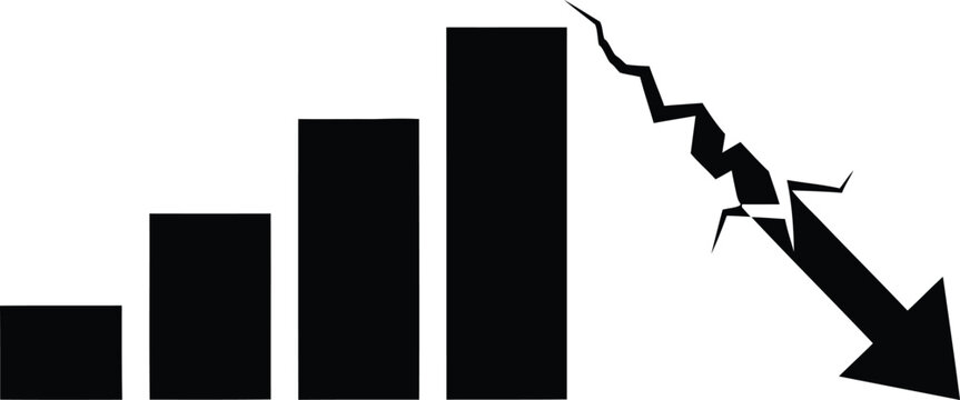 Graphic representation of a declining trend with a broken downward arrow