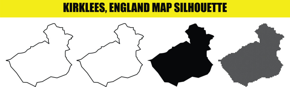 Kirklees england map silhouette vector illustration collection with different styles on transparent background pack.