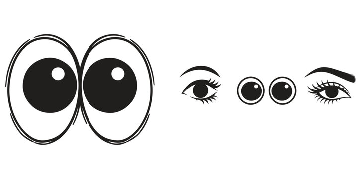4 Female Cartoon Googly Eye Silhouette Vector Designs Set