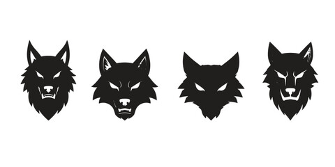 4 Fierce Wolf Head Silhouette Vector Designs In One Set © Khilal