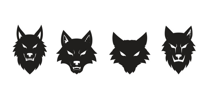 4 Fierce Wolf Head Silhouette Vector Designs In One Set