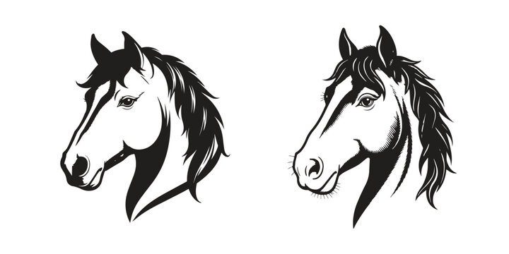 2 Elegant Horse Head Silhouettes In One Picture Set