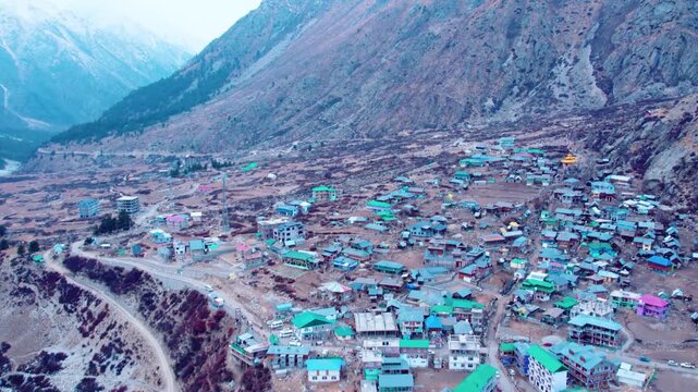 Drone Shot of Chitkul &ndash; Remote Mountain Village with Traditional Architecture