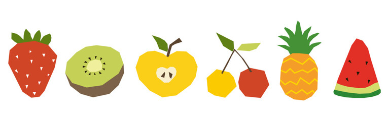 Obraz premium Collection of stylized geometric fruits and berries with flat paper cutout texture