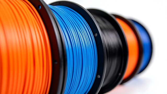 Colorful spools of filament for 3D printing