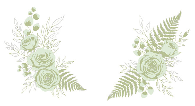 Light Green Roses and Ferns Floral Arrangement on Black Background pale green mint green