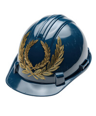 Fototapeta premium Hard hat with laurel badge in elegant construction helmet design conveying pride and authority