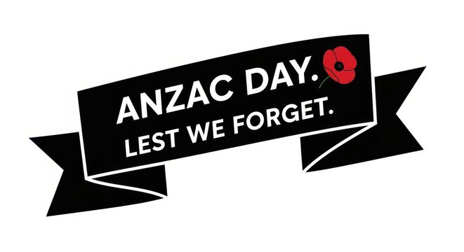 Anzac day graphic featuring the iconic lest we forget phrase and a red poppy flower illustration
