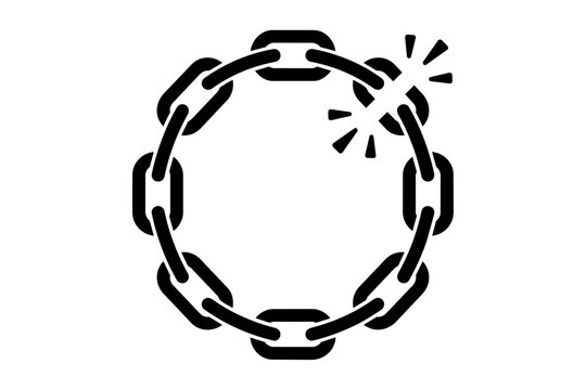Broken chain link icon symbolizing system failure, disruption, and vulnerability