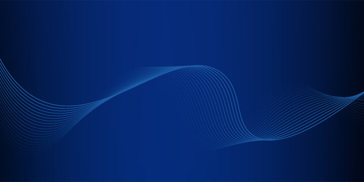 Garis gelombang biru abstrak dinamis pada latar belakang gelap.