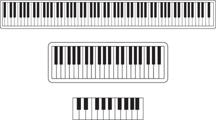 Fototapeta premium Minimal piano keyboard icon collection in multiple sizes black and white style