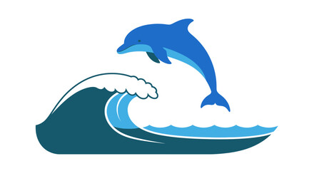 Naklejka premium Jumping Dolphin Riding a Wave - Ocean Life and Sea Adventure