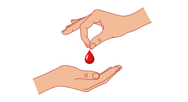 Hand holding blood drop symbol representing voluntary donation, medical health and care concept
