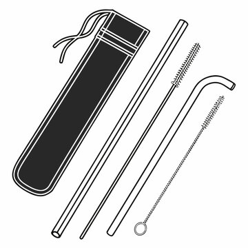 Reusable metal straw isolated on white background vector illustration