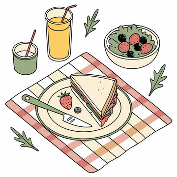 Outdoor picnic plate isolated on white background vector illustration