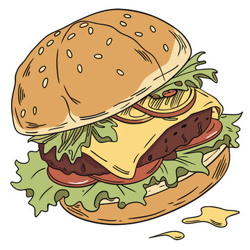 Burger with lettuce and cheese isolated on white background vector illustration