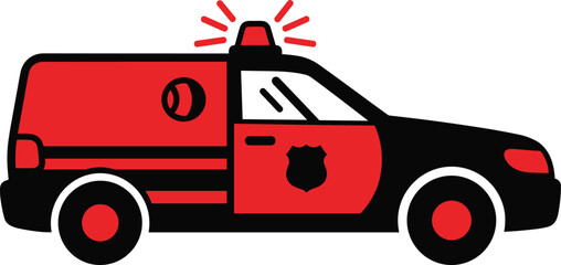 Police car, emergency vehicle, law enforcement, patrol car with flashing lights, security and crime. © Emongrapic