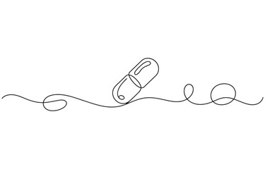 Obraz premium Capsule tablets Pills medicine one continuous line drawing. 