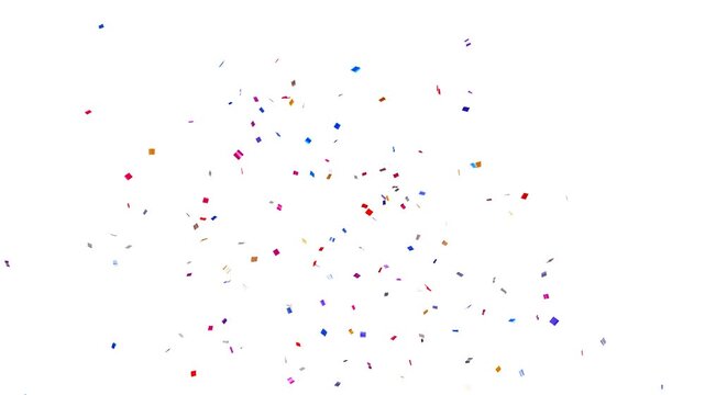 3D animation colourful confetti party proper explosion transparent background. festive confetti exploding include alpha matte. confetti falling in slow motion