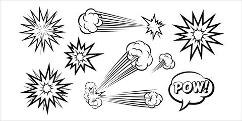Comic book explosion effects and speech bubble collection in black and white © Asif137