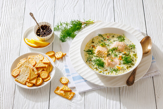 swedish laxsoppa creamy salmon soup in a bowl