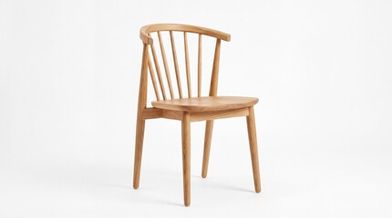Fototapeta premium Natural light wood dining chair with a slatted backrest and a simple four legged frame structure