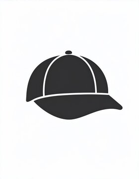 A simple, stylized illustration of a baseball cap, rendered in a solid dark gray against a stark white background, showcasing its familiar silhouette