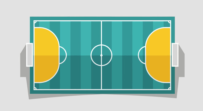 Green and Yellow Futsal Soccer Field Top View Flat Design in Bright Studio