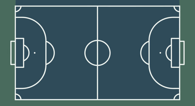 Dark Blue Futsal Soccer Court Top View Flat Design in Bright Studio